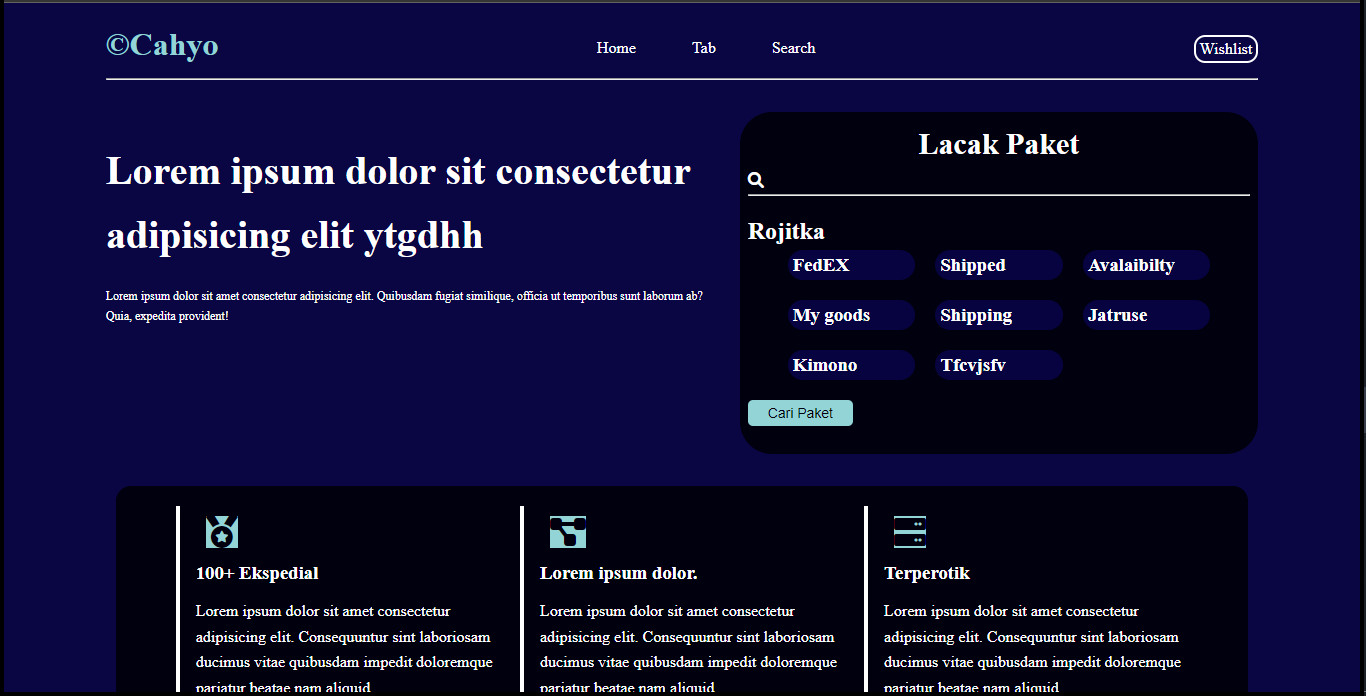 Screenshot of the landing page.