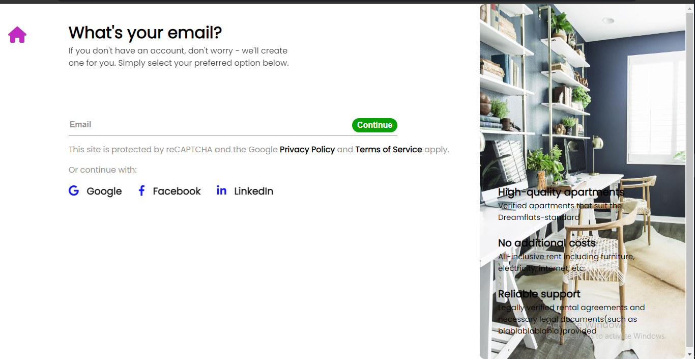 Screenshot of the dreamflats project